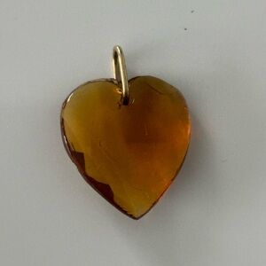Vintage Amber-Tone Heart Charm | Honey Glass Pendant